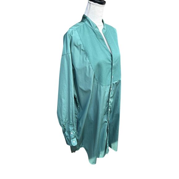 Frank & Eileen Green Tori Oversized Surplice Tuxedo Neck Button-Up Shirt Dress L - Picture 4 of 10